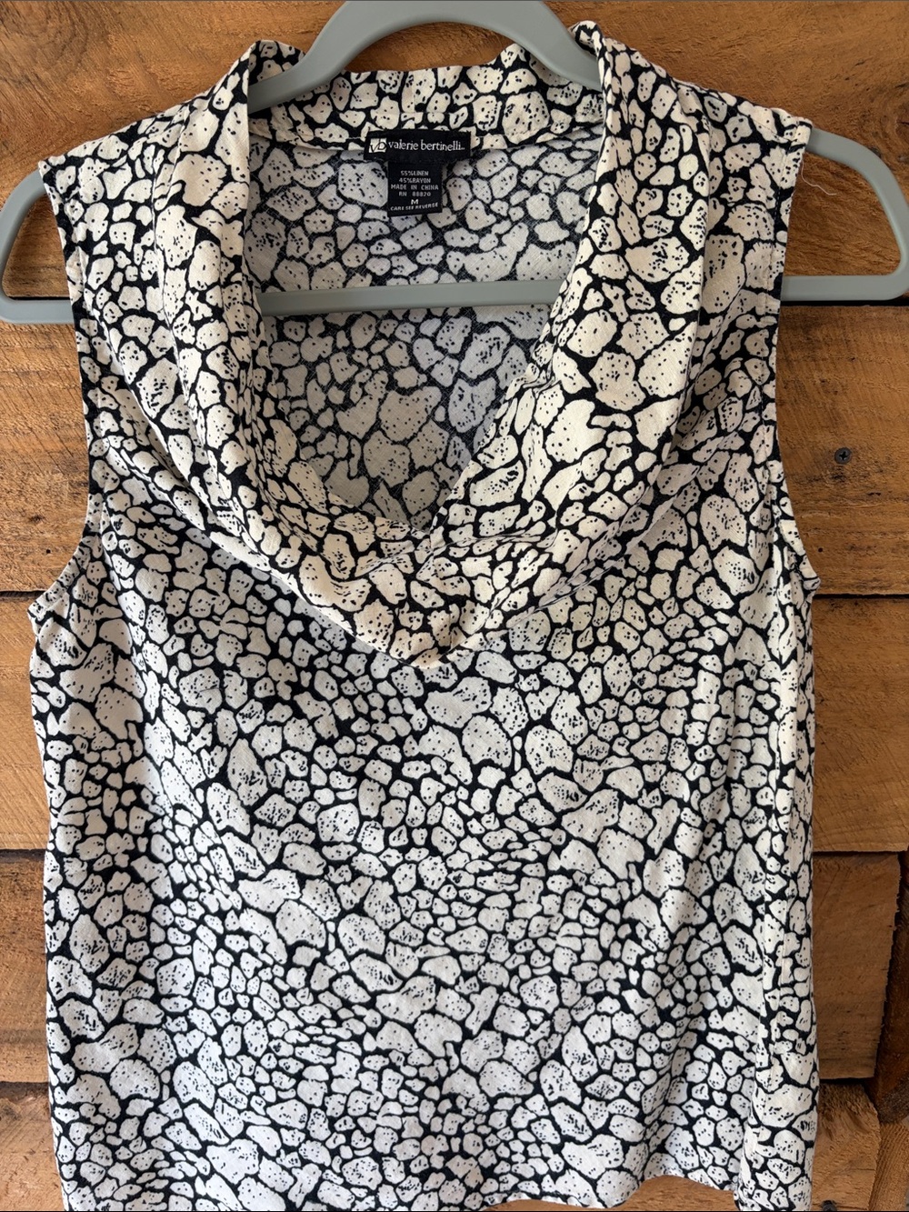 Valerie Bertinelli Black and White Draped Cowl Neck Camisole